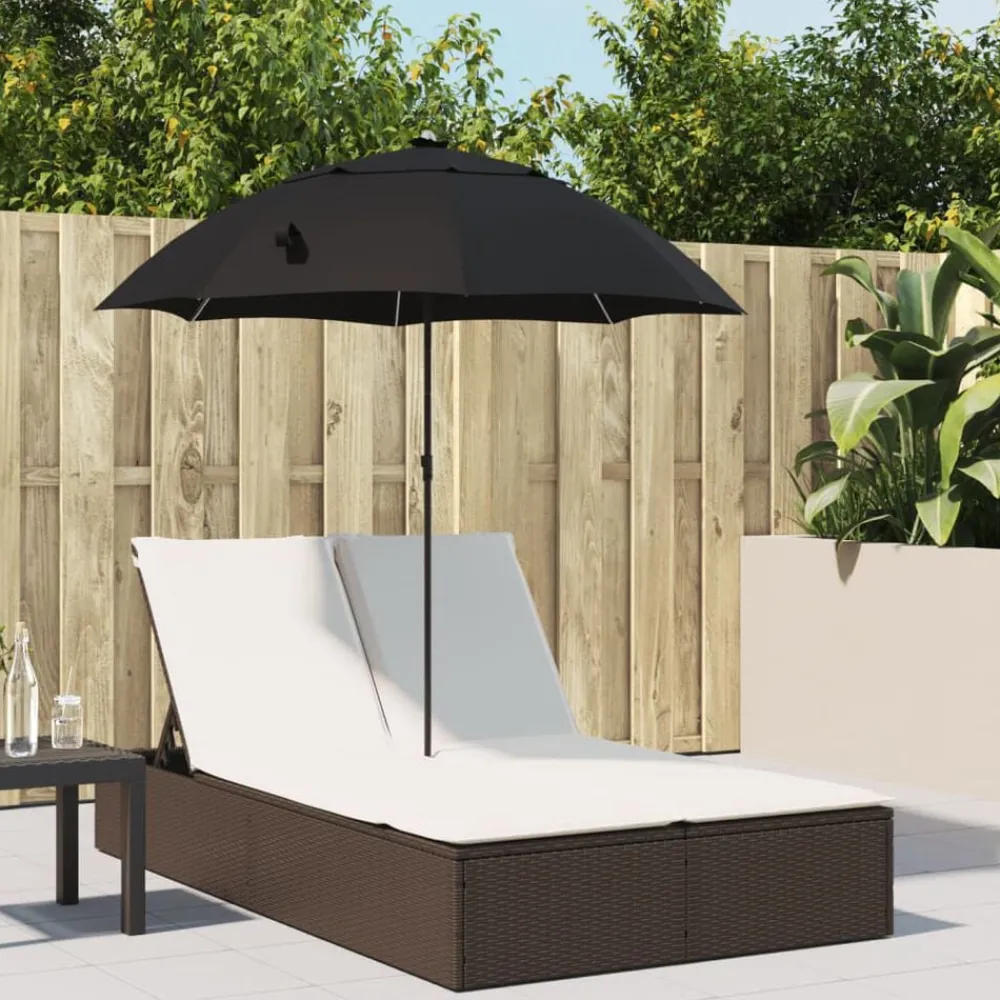 Ligbed 2-persoons met kussens en parasol poly rattan>vidaXL Best