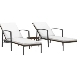 Tuinmeubelen*vidaXL Ligbedden 2 st met tafel poly rattan Bruin