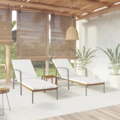 Tuinmeubelen*vidaXL Ligbedden 2 st met tafel poly rattan Bruin