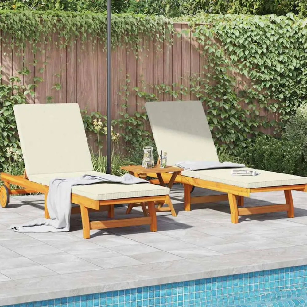 Ligstoel 2-persoon 2 pcs Bruin Massief Acaciahout>vidaXL Hot