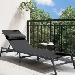 Tuinmeubelen*vidaXL Ligstoel 1-persoon Zwart en Anthraciet 197 x 54 x 86 cm Staal