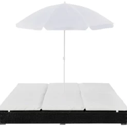 Tuinmeubelen*vidaXL Loungebed met parasol poly rattan Zwart