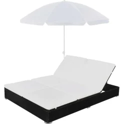 Tuinmeubelen*vidaXL Loungebed met parasol poly rattan Zwart