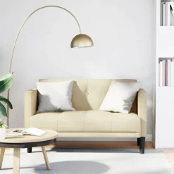 Banken*vidaXL Loveseat Bank Crème 111 cm Stof Cr&egrave;me