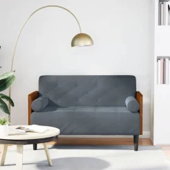 Banken*vidaXL Loveseat bank met bolsters 110 cm fluweel Donkergrijs