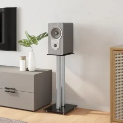 Elektronica*vidaXL Luidsprekerstandaards 2 st 2 pijlers gehard glas zwart zilver