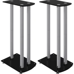 Elektronica*vidaXL Luidsprekerstandaards 2 st 3 pijlers gehard glas zwart zilver Zwart en zilver