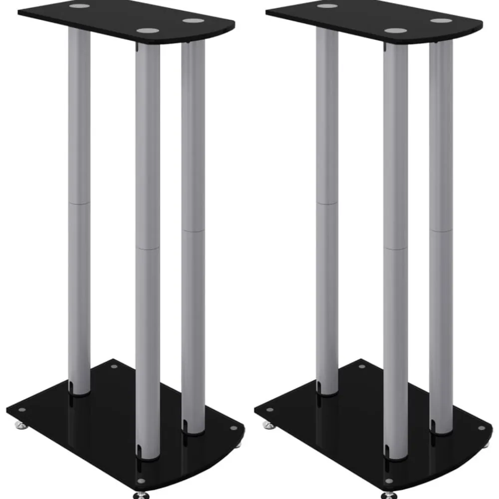 Elektronica*vidaXL Luidsprekerstandaards 2 st 3 pijlers gehard glas zwart zilver Zwart en zilver