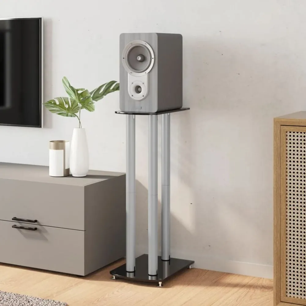 Elektronica*vidaXL Luidsprekerstandaards 2 st 3 pijlers gehard glas zwart zilver Zwart en zilver
