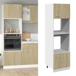 Kasten & Opbergmeubelen*vidaXL Magnetronkast Lyon 60x57x207 cm bewerkt hout kleurig Sonoma eiken