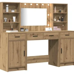 Kasten & Opbergmeubelen*vidaXL Make-up tafel set met LED 3 pcs Artisan Eiken Bewerkt hout artisanaal eikenkleurig