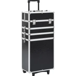 Make-up trolley aluminium zwart met krokodillenpatroon>vidaXL Clearance