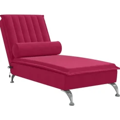Stoelen*vidaXL Massage chaise longue met bolster fluweel Wijnrood
