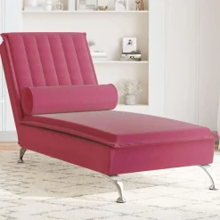 Stoelen*vidaXL Massage chaise longue met bolster fluweel Wijnrood