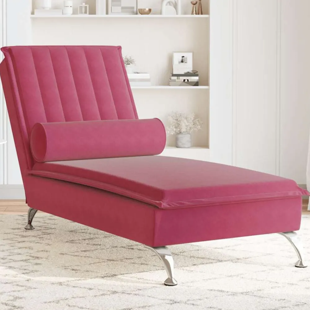 Stoelen*vidaXL Massage chaise longue met bolster fluweel Wijnrood