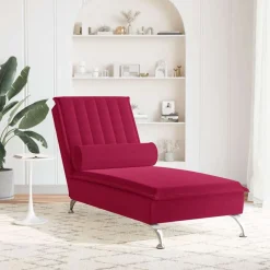 Stoelen*vidaXL Massage chaise longue met bolster fluweel Wijnrood