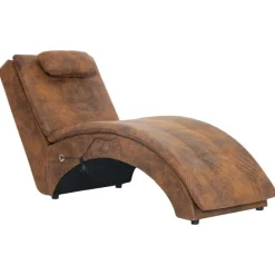 Stoelen*vidaXL Massage chaise longue met kussen kunstsuède Bruin