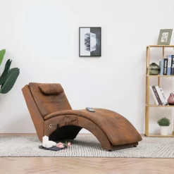 Stoelen*vidaXL Massage chaise longue met kussen kunstsuède Bruin