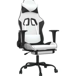 Massage gamestoel met voetensteun kunstleer zwart en wit>vidaXL Outlet