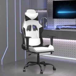 Massage gamestoel met voetensteun kunstleer zwart en wit>vidaXL Outlet