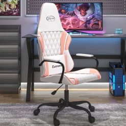 Stoelen*vidaXL Massage gamestoel kunstleer Wit en roze
