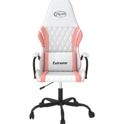 Stoelen*vidaXL Massage gamestoel kunstleer Wit en roze