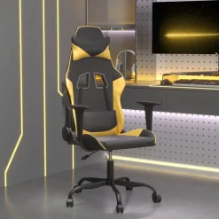 Stoelen*vidaXL Massage gamestoel kunstleer kleurig Zwart en goud