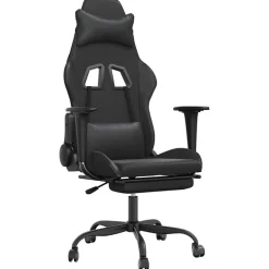 Stoelen*vidaXL Massage gamestoel met voetensteun kunstleer Zwart