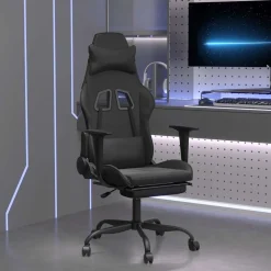Stoelen*vidaXL Massage gamestoel met voetensteun kunstleer Zwart