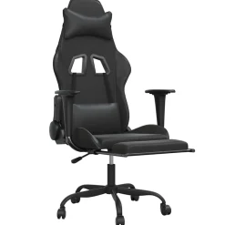 Stoelen*vidaXL Massage gamestoel met voetensteun kunstleer Zwart