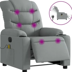 Stoelen*vidaXL Massagestoel elektrisch verstelbaar stof Lichtgrijs