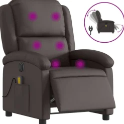 Stoelen*vidaXL Massagestoel elektrisch verstelbaar echt leer Donkerbruin