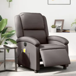 Stoelen*vidaXL Massagestoel elektrisch verstelbaar echt leer Donkerbruin
