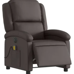 Stoelen*vidaXL Massagestoel elektrisch verstelbaar echt leer Donkerbruin