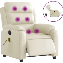 Stoelen*vidaXL Massagestoel verstelbaar elektrisch kunstleer crèmekleurig Cr&egrave;me
