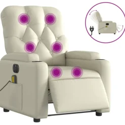 Stoelen*vidaXL Massagestoel verstelbaar elektrisch kunstleer crèmekleurig Cr&egrave;me