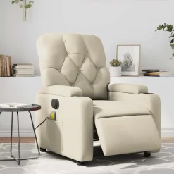Stoelen*vidaXL Massagestoel verstelbaar elektrisch kunstleer crèmekleurig Cr&egrave;me