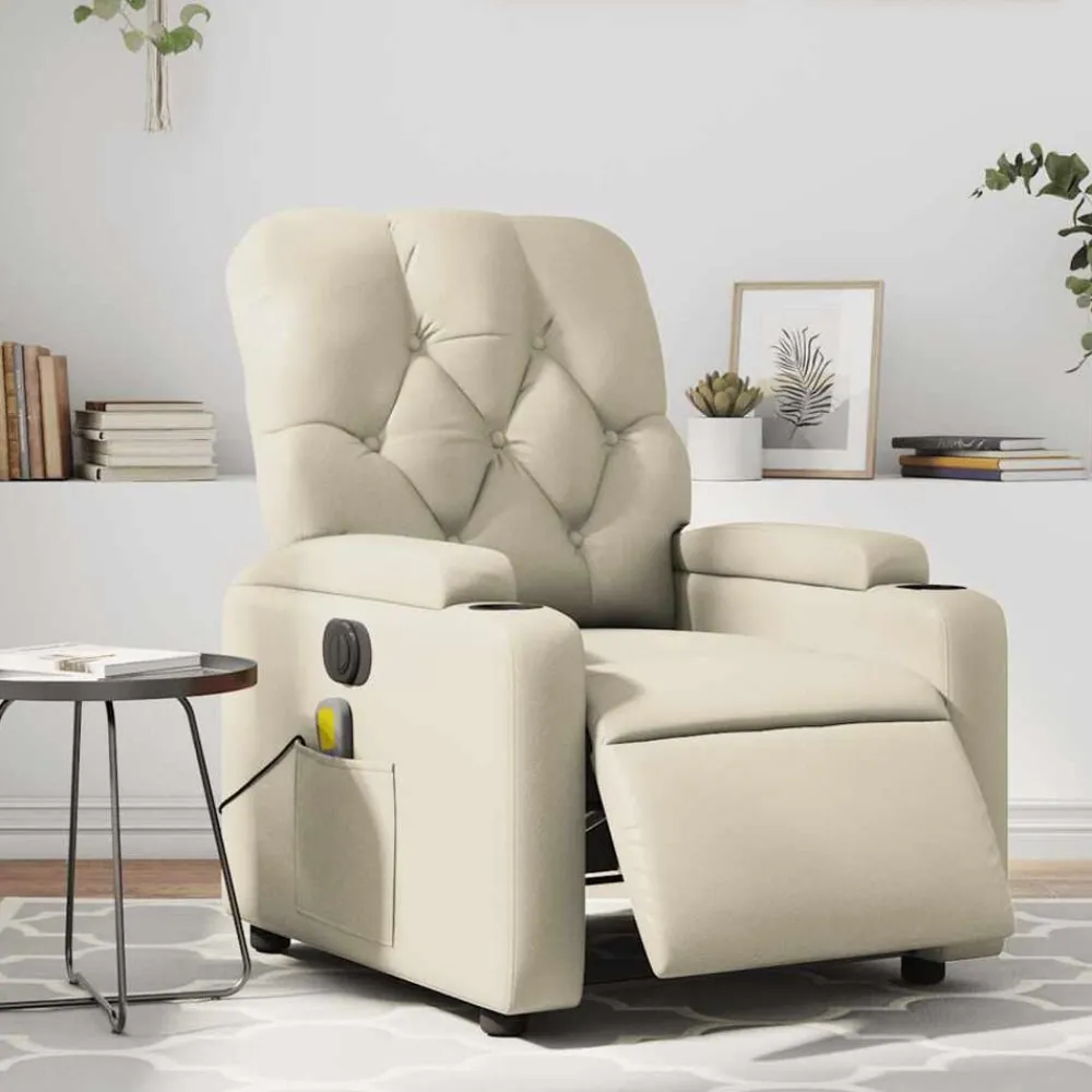 Stoelen*vidaXL Massagestoel verstelbaar elektrisch kunstleer crèmekleurig Crème