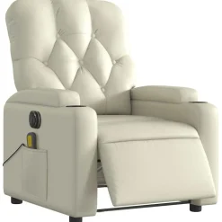 Stoelen*vidaXL Massagestoel verstelbaar elektrisch kunstleer crèmekleurig Crème