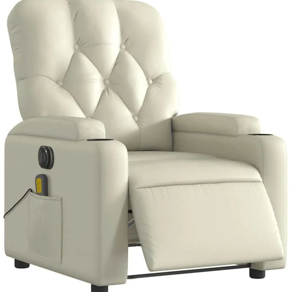 Stoelen*vidaXL Massagestoel verstelbaar elektrisch kunstleer crèmekleurig Crème