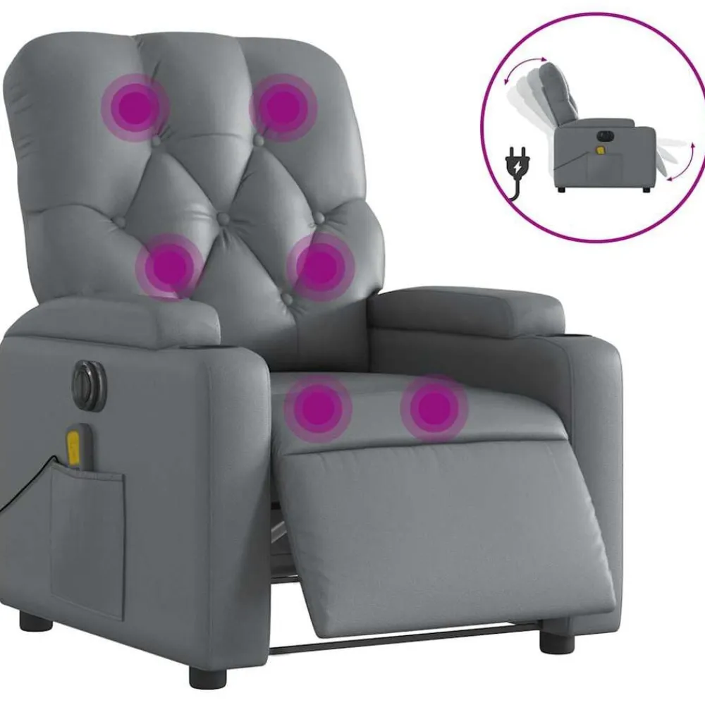 Stoelen*vidaXL Massagestoel verstelbaar elektrisch kunstleer Grijs