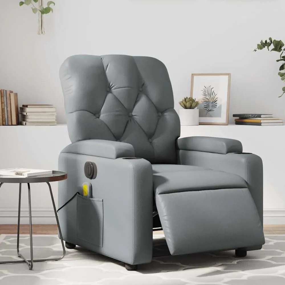 Stoelen*vidaXL Massagestoel verstelbaar elektrisch kunstleer Grijs