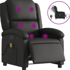 Stoelen*vidaXL Massagestoel verstelbaar elektrisch echt leer Zwart