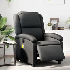 Stoelen*vidaXL Massagestoel verstelbaar elektrisch echt leer Zwart
