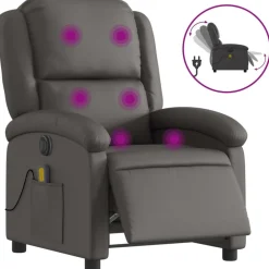 Stoelen*vidaXL Massagestoel verstelbaar elektrisch echt leer Grijs