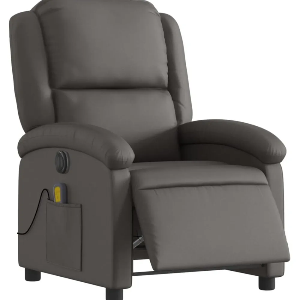 Stoelen*vidaXL Massagestoel verstelbaar elektrisch echt leer Grijs