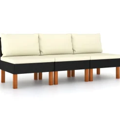 Middenbanken 3 st poly rattan en massief eucalyptushout>vidaXL New