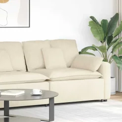 Accessoires Voor Stoelen En Banken*vidaXL Modulaire bank Armleuning eindmodule met kussens 100 cm Cr&egrave;me