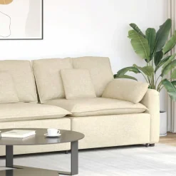Accessoires Voor Stoelen En Banken*vidaXL Modulaire bank Armleuning eindmodule met kussens 100 cm Cr&egrave;me