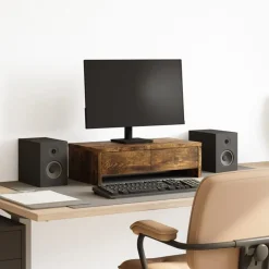 Elektronica*vidaXL Monitorstandaard met lades 50x27x15 cm hout kleur Gerookt eiken